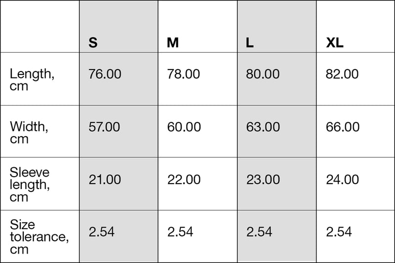 Size chart for Rrugaç White